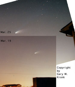 1997年3月19日和25日的彗星图像对比，美国G.W Kronk拍摄于伊利诺伊州